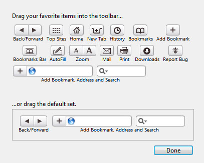 Safari toolbar options