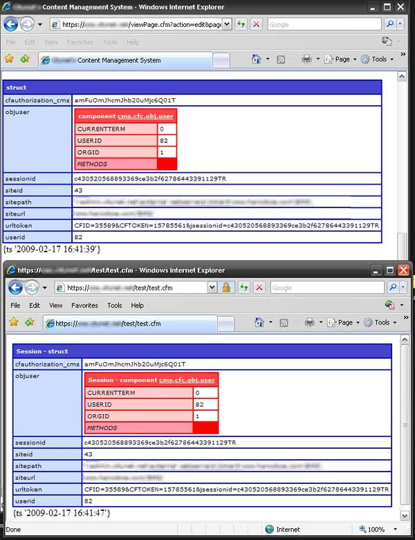 Image of Session Values Displaying