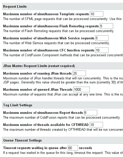 ColdFusion Administrator settings